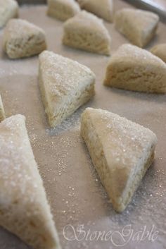 there are several pieces of food on the baking sheet