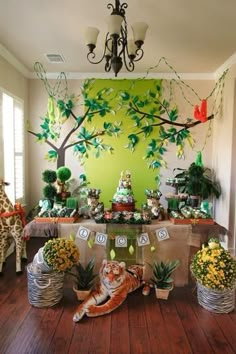 an animal themed birthday party with decorations