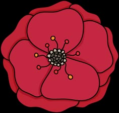 a red flower with black stamens on it's center and two petals