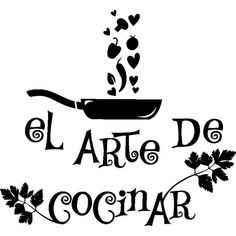 a black and white sign that says el arte do cocinar with hearts coming out of it