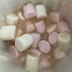 there are many cubes of marshmallows in the liquid