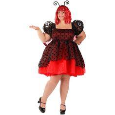 a woman dressed in a lady bug costume