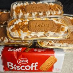 three plastic containers filled with ice cream and cookies