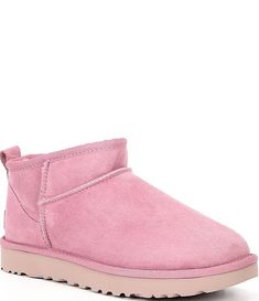 UGG Classic Ultra Mini Water-Resistant Booties | Dillard's Pink Ultra Mini Uggs, Pink Mini Uggs, Light Pink Uggs, Mini Uggs, Fire Shoes, Pink Uggs, Ugg Classic Ultra Mini, 9th Grade, Dream Outfits