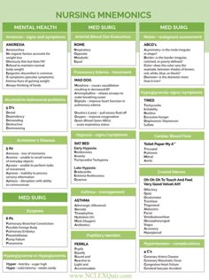 a chart with the different types of nursing items