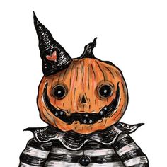 a drawing of a pumpkin wearing a striped shirt