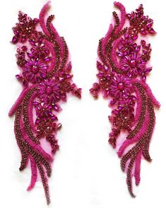 two pieces of pink beaded art work