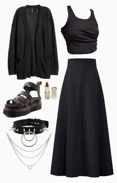 Simple Summer Goth Outfit, Everyday Goth Outfits Simple, Modern Goth Outfits Simple, Goth Outfits With Long Skirts, Casual Goth Outfits Spring, Goth Aesthetic Outfit Plus Size, Comfy Gothic Outfits, Lazy Goth Outfits Summer, Outfit Ideas Summer Goth