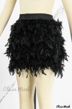 Olivia Mark – Pantalones de cintura alta de color sólido de plumas de patchwork con toque de celebridad verde Black Feather Skirt, Shorts With Feathers, White Celebrities, Feather Skirt, Black Celebrities, Feather Design, Black Feathers, Vibrant Orange, Straight Pants