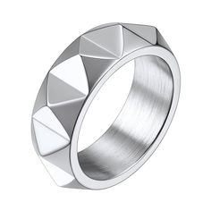 PRICES MAY VARY. Material: Made of stainless steel,non-deformable, and hypoallergenic. High polished on the surface, smooth and comfortable to wear. This punk rock ring is the ideal streetwear for those with class and style, a perfect accessory for those who want to be classy with a unique linear design. Dimensions: 7.5mm(0.3 inch) Wide; Size from 7-14; Weight: about 8g Gift Wrapped: Comes in a gift box ready for gift giving, with a black pouch. Best Service:If you have any concerns about the it Smoky Makeup, Rock Ring, Punk Rock Jewelry, Spike Ring, Hexagonal Ring, Be Classy, Black Pouch, Rock Rings, Bone Ring