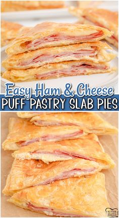 easy ham and cheese puff pastry slab pies are the perfect appetizer for any party