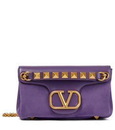 Valentino Garavani - Stud Sign suede shoulder bag | Mytheresa Designer Crossbody Bags, Valentino Bags, Designer Shoulder Bags, Valentino Garavani, Shoulder Bag Women, Shoulder Pads, Suede Leather, Crossbody Bags, Leather Women