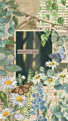 a collage of flowers and butterflies with the words beautiful moon written on one side