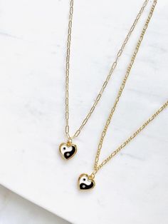 HEART YIN YANG NECKLACE Yin Yang Jewelry, Book Locket Necklace, Lion Head Necklace, Aries Necklace, Yin Yang Charm, Yin Yang Necklace, Coin Choker, Gold Drop Necklace, Starburst Necklace