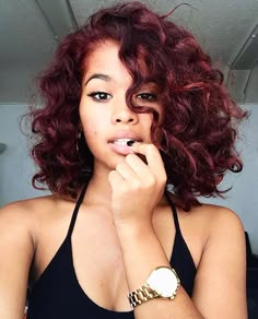 “HAIRSPIRATION| Love this #haircolor and curls on @oh.highday_ ❤️ Effortless #voiceofhair” ========================= Go to VoiceOfHair.com ========================= Find hairstyles and hair tips! ========================= Braids Burgundy, Black Hair Inspiration, Kanekalon Hair, Kanekalon Hairstyles, Makeup Tip, Black Ombre, Hair Crush, Braiding Hair, Black Hairstyles