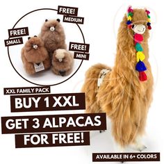 two stuffed llamas are on sale for $ 3 each and one is free