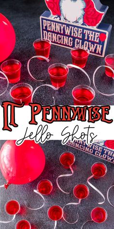 IT Jello Shots that look like Pennywise red balloons Horror Jello Shots, Carnival Jello Shots, Pennywise Party Food, Halloween Party Drink Ideas For Adults, Pennywise Food Ideas, Clown Food Ideas, It Party Ideas Pennywise, Adult Halloween Party Drinks, Horror Movie Party Food