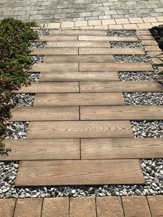 Rectangular wooden texture pavers used as stepping stones Wood Pavers Walkways, Coping Tiles, Paver Path, Paver Walkway, Path Ideas, Outdoor Stone