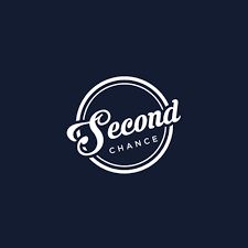 the second chance logo is shown on a dark background