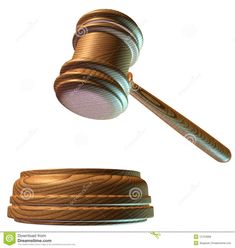 a wooden judge's gaven and a rope on a white background stock photo