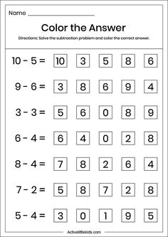 the color the answer worksheet for numbers 1 - 10 and has two different symbols