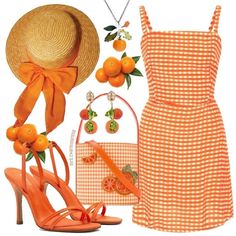 Fruit Outfit Aesthetic, Orange Fashion Aesthetic, Fruit Outfits, Fruitful Fashion, 30s Outfits, Orange Outfits, Fruit Fashion, Outing Outfit, Orange Outfit