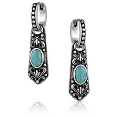 Treasure every moment with the Vintage Treasure Earrings. These earrings feature an oval shaped piece of turquoise in the center of the silver pendant. Majestic, engraved swirls surround the turquoise stone and fill the pendant, for a mesmerizing look. These earrings have a latch back closure for easy wear. Stone color may vary. All Montana Silversmiths jewelry and accessories are coated with Montana Armor to prevent tarnish. These earrings have a latch back closure for easy wear. Treasure every moment in these vintage inspired earrings. Turquoise set in a silver tone is the star of these earrings. Montana Silversmith Jewelry, Vintage Inspired Earrings, Earrings Turquoise, Tractor Supply, Jewelry And Accessories, Accessories Jewelry Earrings, Women Accessories Jewelry, Turquoise Stone, Easy Wear