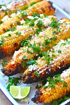 grilled corn on the cob with parmesan cheese and cilantro