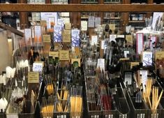 a display case filled with lots of different types of utensils