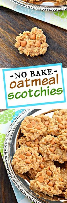 no bake oatmeal cookies on a plate with the title above it