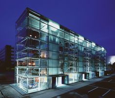 a large building that is lit up at night