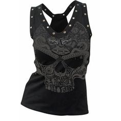 Elasticity: Non StrechFabric Type: KnittedMaterial: PolyesterPattern Type: PrintAge: MIDDLE AGEStyle: StreetwearClothing Length: regularSeason: SummerDecoration: rivetGender: WOMENTops Type: TANK TOPSItem Type: topsColor: Black, black safflowerSize: S, M, L, XL, 2XL, 3XL, 4XL, 5XL Halloween Costumes Plus Size, Punk Mode, Skull Clothing, Moda Chic, A Skull, Skull Shirts, Skull Print, Sleeveless Tshirt, Printed Tank Tops