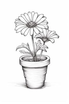 a drawing of a flower in a pot