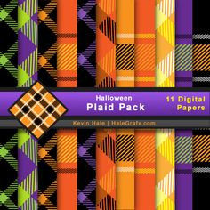 halloween plaid digital paper pack with different patterns