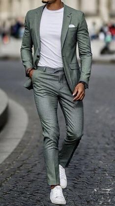 #fashionoutfits #fashionshoes #fashion #fashion inspooutfits #fashionjewelry #fashionphotography #fashiondesignsketches Green Casual Suit Men, Suit With T Shirt, 20 Happy Birthday, Suits Tuxedo, Suits And Sneakers, Custom Dress Shirts