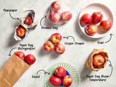 an image of apples labeled in different parts of the body on a marble counter top