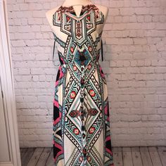 Forever 21 Maxi Dress - Nwt Gorgeous Multicolor (Cream, Pink, Black, Teal And Orange) Aztec Print Maxi Dress. Keyhole Halter Style With Rope Neck Tie. Size: Medium 100% Rayon Approximate Measurements (Laying Flat): Under Arm To Hem: 50 Inches Bust: 17 Inches *Measurements Are Approximate And Do Not Guarantee Fit. Items Come From A Clean And Smoke Free Home.* Forever 21 Sleeveless Maxi Dress For Beach, Forever 21 V-neck Maxi Dress For Brunch, Aztec Print Maxi Dress, Teal And Orange, Forever 21 V-neck Sundress Maxi Dress, Forever 21 V-neck Beach Maxi Dress, Multicolor Abstract Print V-neck Maxi Dress, Halter Style, Aztec Print