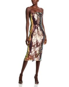 Ramy Brook Oz Embellished Midi Dress - Exclusive Iridescent Sequin, Embellished Midi Dress, Ramy Brook, Black B, Mid Calf, Stretch Fabric, Fabric Design, Sequin, Pick Up