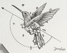 a drawing of a hummingbird flying through the air