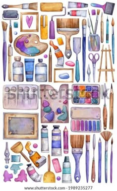 watercolor painting supplies arranged in the shape of a heart