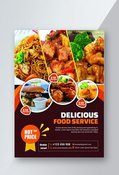 a restaurant flyer is shown with different food items