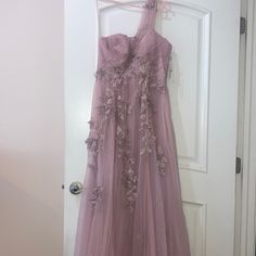 Brand New Gown, Never Worn. Pink Tulle Dress With Sweep Train, Pink Tulle Gown With Sweep Train, Bridesmaid Tulle Gown With Sweep Train, Pink Floor-length Evening Dress With Lace Bodice, Evening Gown With Lace Bodice In Organza, Feminine Prom Gown With Sweetheart Neckline, Pink Tulle Maxi Dress For Wedding, Elegant Pink Ball Gown With Lace Bodice, Pink Tulle Evening Dress For Formal Occasions