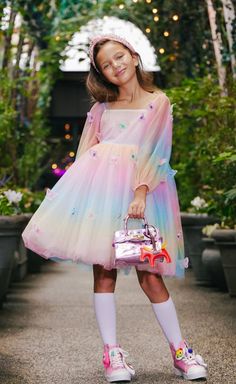 Lola + The Boys Dress Rainbow Butterfly Ombre Dress Lavender Tulle Dress, Crystal Hoodie, Pink Faux Fur Coat, Gigi Dress, Denim Ruffle Dress, Enchanting Dress, Big Girl Dresses, Fashionable Kids, Swirl Dress