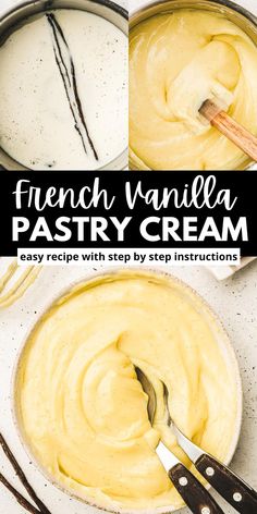 french vanilla pastry cream in a pan with two spoons