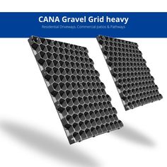 two pieces of metal are shown with the words cana gravel grid heavy on them