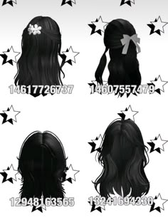 four different styles of hair with stars around them