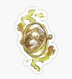 an illustration of a golden clock on a white background sticker