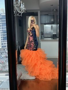 Orange tulle sequins dress – Oyemwen Fitted Tulle Dress For Prom, Fitted Organza Dress For Prom Season, Fitted Organza Dresses For Prom, Glamorous Tulle Mesh Dress For Night Out, Glamorous Fitted Tulle Dress, Cocktail Gown With Sequins And Fitted Bodice, Fitted Tulle Mesh Dress For Prom, Glamorous Tulle Sequin Dress With Contrast Sequin, Sleeveless Glitter Tulle Dress For Party Season