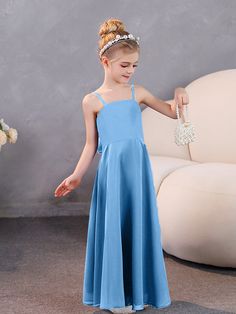 Spaghetti Straps Chiffon Junior Bridesmaid Dresses With Bow Tie Bridesmaid Dresses With Bow, Bridesmaid Games, Dresses With Bow, Champagne Chocolate, Orange Orchid, Junior Bridesmaids, White Wisteria, Sophisticated Dress, Junior Bridesmaid Dresses