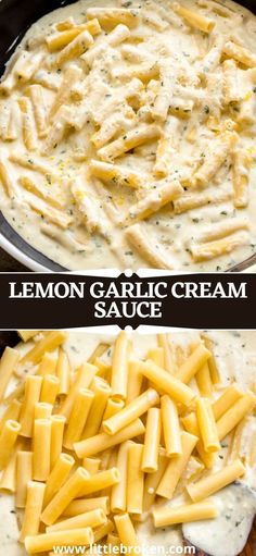 two images showing how to make lemon garlic cream sauce